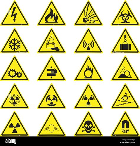 Warning Hazard Yellow Triangle Signs Set. Vector symbols isolated on white Stock Vector Image ...