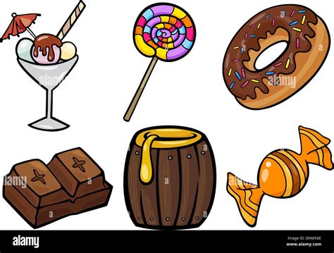 Ilustración De Dibujos Animados De Alimentos Dulces O Golosinas Dulces Objetos Conjunto De