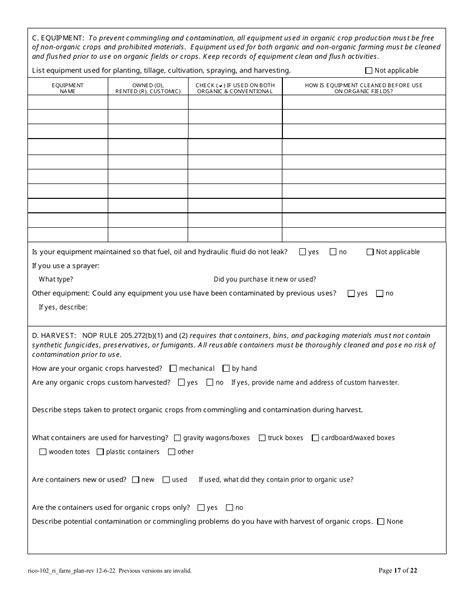 Rico Form 102 Download Printable Pdf Or Fill Online Organic Farm Plan Questionnaire Rhode