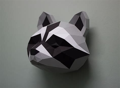 Papercraft D Raccoon Low Poly Paper Sculpture Diy Gift Decor Etsy