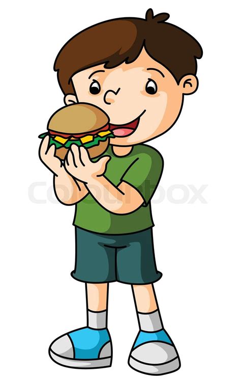 Boy Eats Burger Stock Vector Colourbox