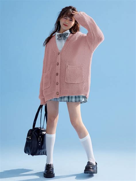 Romwe Kawaii Drop Shoulder Patch Pocket Cardigan Shein Uk