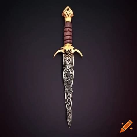 Ornate Dagger With Thin Dark Steel Blade In Dungeons And Dragons Style