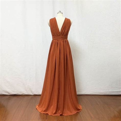 Burnt Orange Chiffon Long Bridesmaid Dress Etsy Orange Bridesmaid