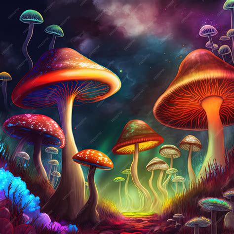 Premium Photo Psychedelic Magic Mushrooms In Bright Neon Colors