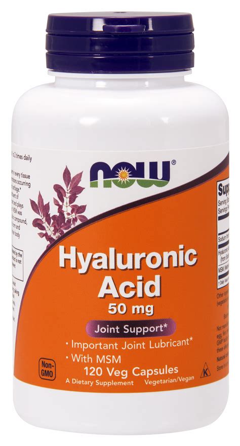 NOW Supplements, Hyaluronic Acid 50 mg with MSM, Joint Support*, 120 ...