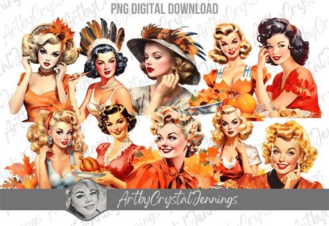 Vintage Thanksgiving Pin Up Girl PNG Graphic by ArtbyCrystalJennings ...