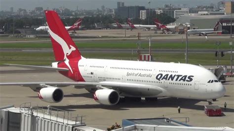 Qantas Airlines A380 800 [vh Oqc] Push Back Engine Start Up Takeoff 34l Sydney Airport Full Hd