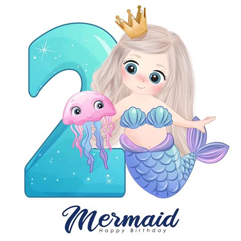 Cute Mermaid With Number Digital Clipart Etsy