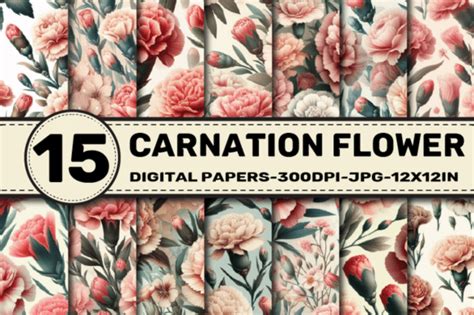 Carnation Flower Digital Papers Graphic By Elksartstudio Creative Fabrica