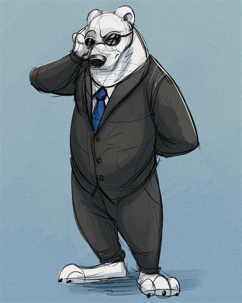 A Drawing Of A Bear Dressed In A Suit And Tie With His Hand On His Head