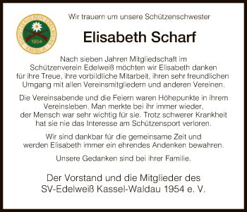 Traueranzeigen Von Elisabeth Scharf Trauer HNA De