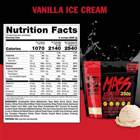 Mutant Mass Extreme Gainer Whey Protein Powder Vanilla Ice Cream