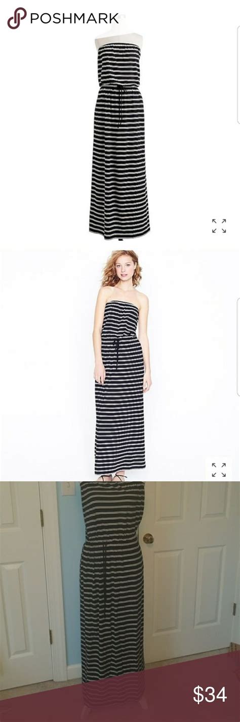 J Crew Stripe Maxi Strapless Dress S J Crew Cotton Black And White