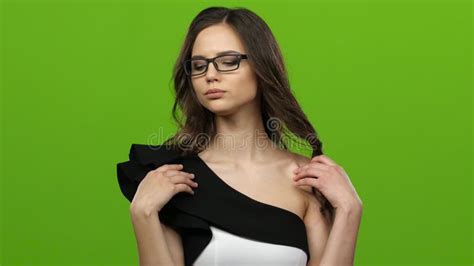 Girl In Glasses Starts To Flirt And Sexually Remove Glasses Green Screen Close Up Stock Video