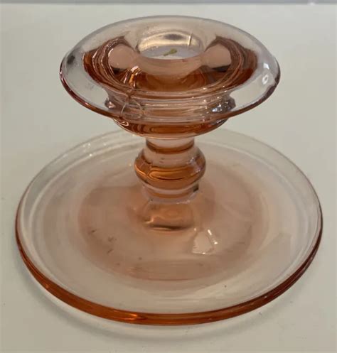 Vtg Pink Depression Glass Taper Candlestick Holders Pair