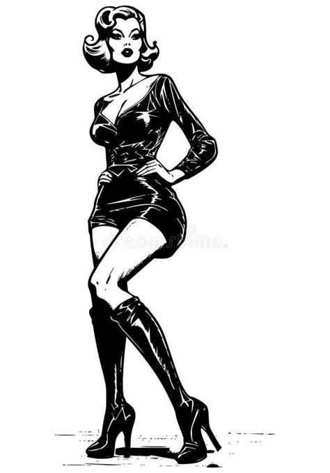 Woman Portrait In Hand Drawing Or Engraving Style 60s Styled Beautiful Comic Book Character In