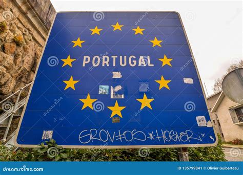 Portugal Sign on the Border Editorial Photo - Image of large, border: 135799841