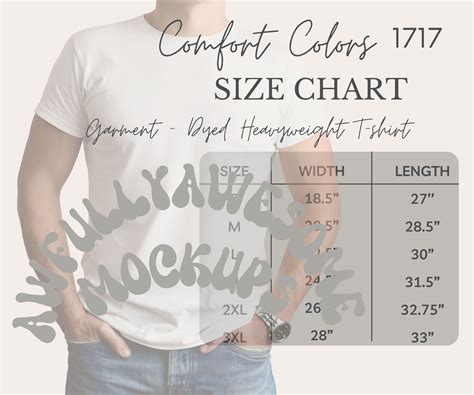 Comfort Color Size Chart Mockups For Men Sizing Chart Etsy