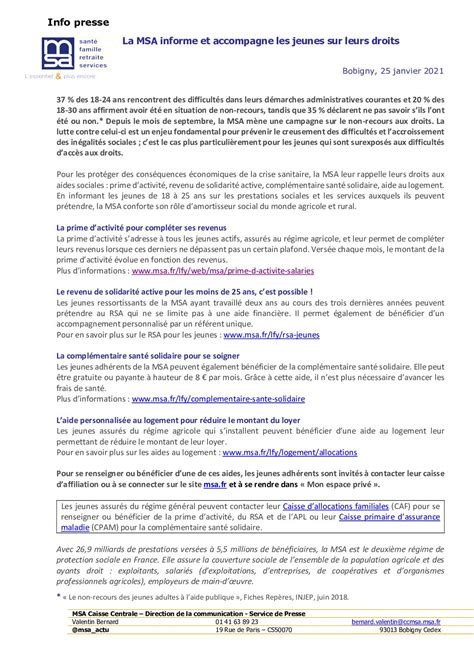 Calaméo Info Presse Msa Non Recours Aux Droits Jeunes 25012021