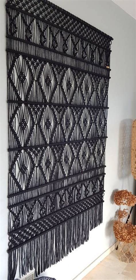 Large Macrame Wall Hanging Black Macrame Wall Hanging Etsy