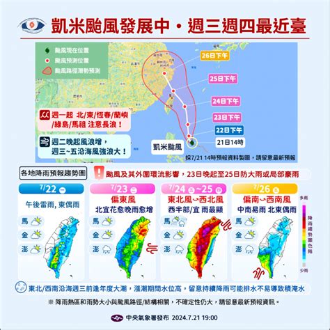 凱米增強 明晚起全台防豪雨／估週三、週四暴風圈籠罩北部、東北部 發布陸警機率高 生活 自由時報電子報