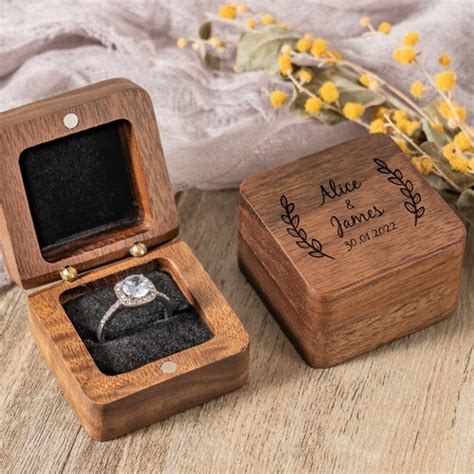 Wood Ring Bearer Box Wedding Engagement Ring Holder Box Etsy