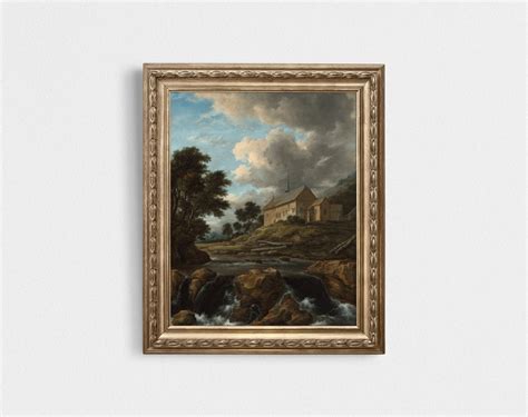 Vintage Church Landscape Painting Vertical Landscape Painting Vintage Christian Art Moody Wall ...