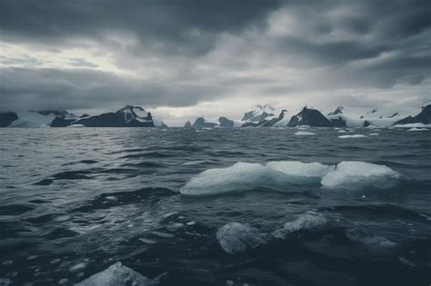 Premium Photo A Dark And Cloudy Sky With Icebergs Floating In The Water