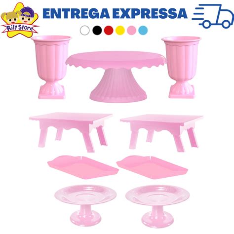 Kit Decoração Boleira Cake Renda 19cm 2 Vasos Grego 2 Mesinhas 2