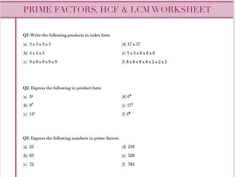 Prime Factors Hcf And Lcm Teaching Resources