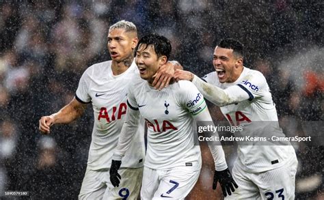 Tottenham Hotspurs Son Heung Min Celebrates Scoring His Sides News