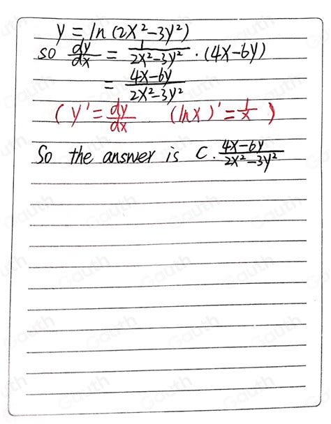 Solved If Y Ln 2x 2 3y 2 Then Dy Dx A 1 2x 2 3y 2 B 4x 2x 2 3y 2