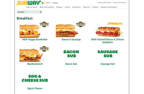 Subway All-Day Breakfast Menu Prices Ireland 2024