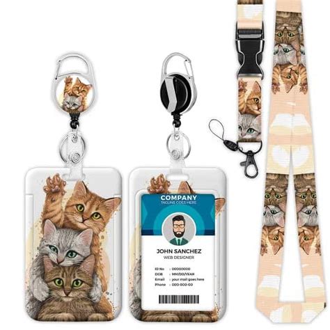 Onevenvi ID Badge Holder with Lanyard, Cat Lanyards for Id Badges ...