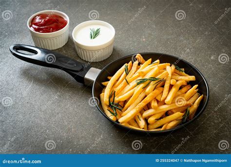 French Fries With Sour Cream And Ketchup Stock Image Image Of Salted Lunch 255324047