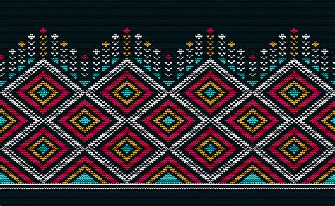 Knitted Ethnic Pattern Vector Cross Stitch Moroccan Background Black