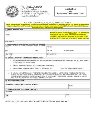 Fillable Online Bloomfieldhillsmi Application For A Replacement Tree