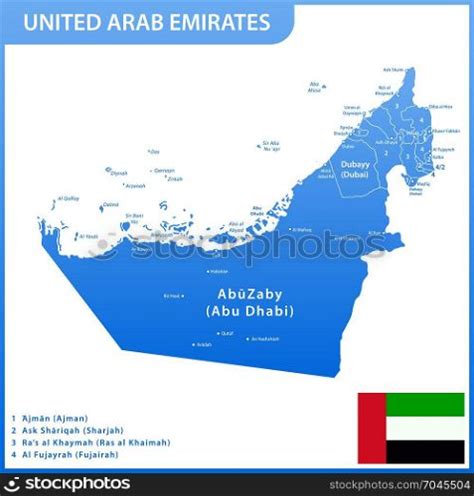 The detailed map of the UAE with regions or states and cities, capitals ...