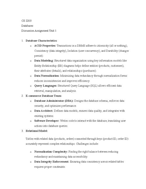 CS 2203 Disucssion Assignment Unit 1 CS 2203 Databases Discussion