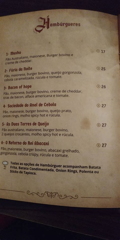 Menu Em Taverna Do Drag O Pub Bar Curitiba