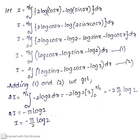 Prove That Displaystyleint Pi 2 0 2 Log Cos X Log Sin 2x Dx Dfrac Pi