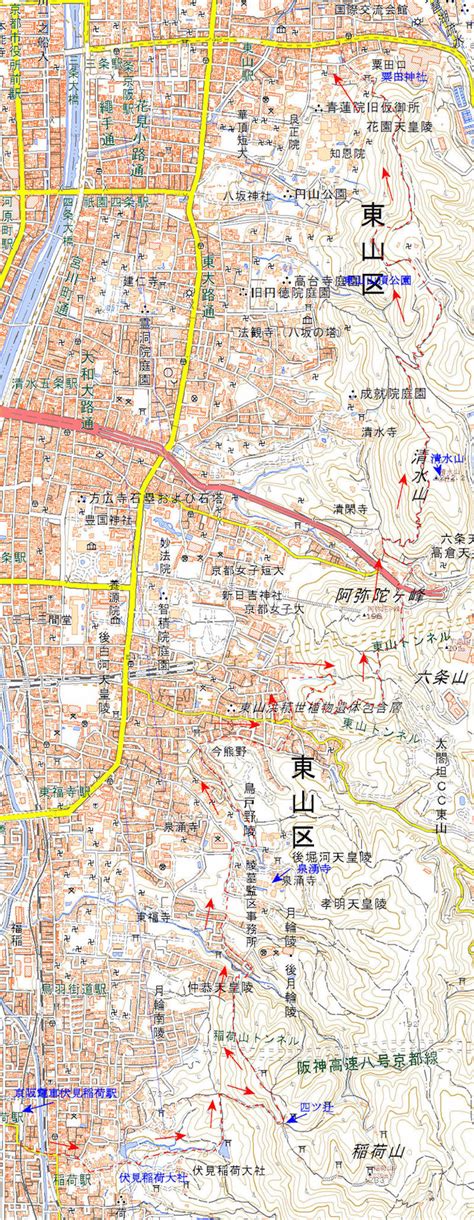 京都一周トレイル（東山コース）経路図