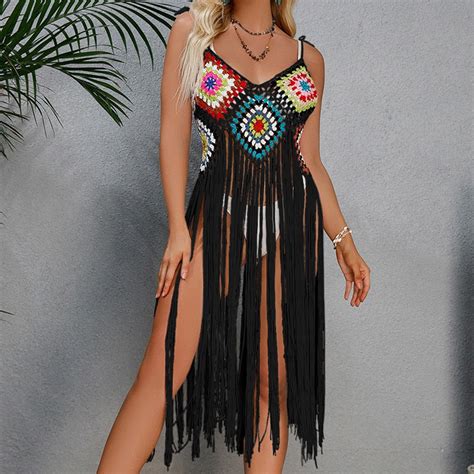 H Keln Bikini Boho Vertuschen Sexy Hohlen Fransen Saum Strand Kleid