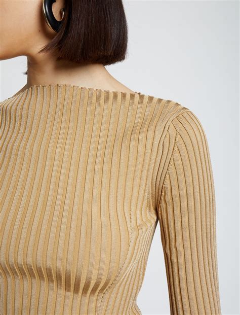 Proenza Schouler Rib Knit Straight Neck Top Dark Khaki Brown L Knit