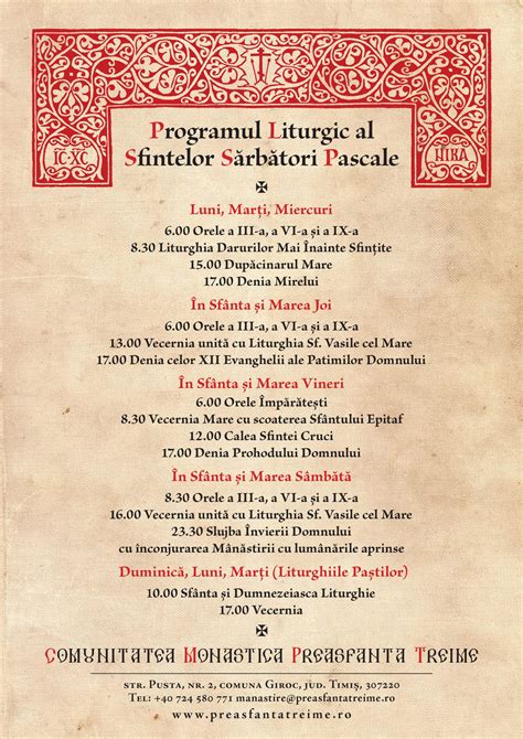 Programul Liturgic Al Sf Pasti Comunitatea Monastic Preasf Nta