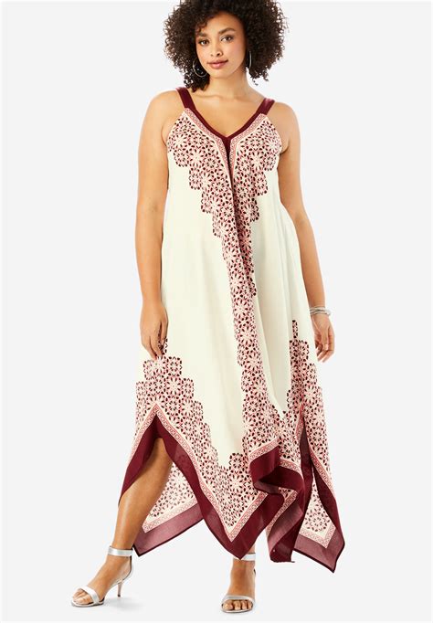 Scarf Print Maxi Dress With Handkerchief Hem Plus Size Dresses Roamans