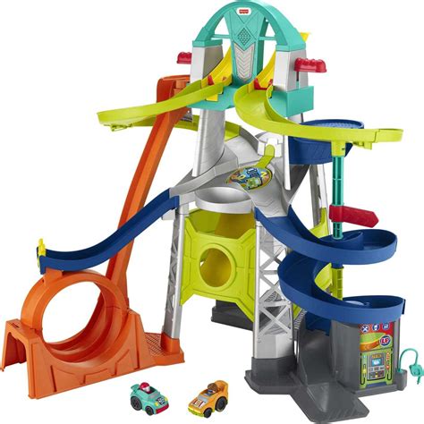 Buy Fisher-Price Little People Toddler Toy Launch & Loop Raceway Race Track with Lights Sounds ...