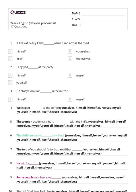 50 Reflexive Pronouns Worksheets For 3rd Year On Quizizz Free