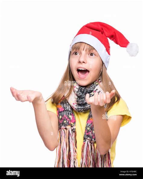 Cute Girl Wearing Santa Claus Hat Stock Photo Alamy